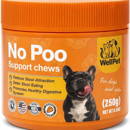 WellPet No Poo Support Chews for Dogs and Cats, Stool Eating Deterrent, with Probiotics and Digestive Enzymes, Chicken Flavour, 250g,100ct