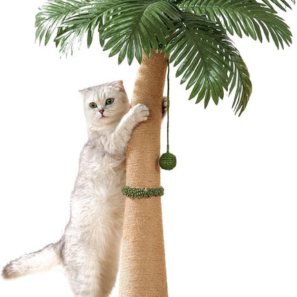 40'' Tall Cat Scratching Post Cat Tree, Curved Design Cat Scratcher Post with 3 Interactive Balls, Natural Sisal Rope