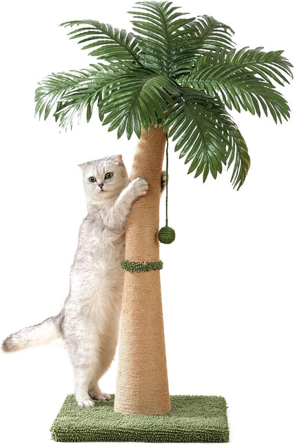40'' Tall Cat Scratching Post Cat Tree, Curved Design Cat Scratcher Post with 3 Interactive Balls, Natural Sisal Rope