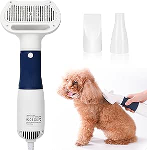 3-in-1 Pet Hair Dryer & Slicker Brush for Dogs & Cats – Portable, Quiet, Adjustable Temp, Overheat Protection Dog Hair Dryer