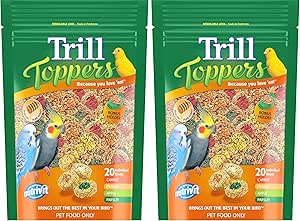 Trill Toppers Bird Treats, 40 Pack – Individual Pet Bird Food with Carrot, Peanut, Apple & Parsley toppings – Bird Seed disks with Millet, Canary Seeds, Pure Honey.
