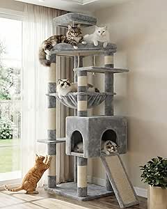 Heybly Heavy Duty Cat Tree, 163cm Tall Tower for Large Indoor Cats ,Light Gray