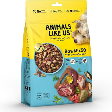 RawMix50 Dog Food Grass-Fed Beef 340g — 50% Freeze-Dried Raw, High Protein, Non-GMO, No Wheat or Corn