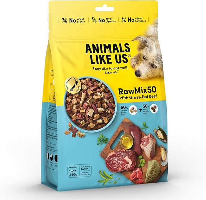 RawMix50 Dog Food Grass-Fed Beef 340g — 50% Freeze-Dried Raw, High Protein, Non-GMO, No Wheat or Corn