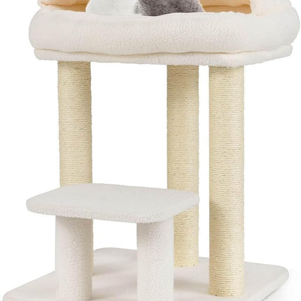 Costway Small Cat Tree for Indoor Cats, Kitty Tower with Comfy Plush Top Perch Bed, Sisal Scratching Posts