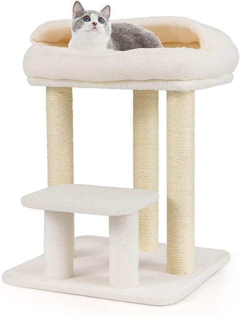 Costway Small Cat Tree for Indoor Cats, Kitty Tower with Comfy Plush Top Perch Bed, Sisal Scratching Posts