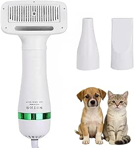 Dog Grooming Dryer, Pet Hair Dryer with Slicker Brush 2-in-1 for Dogs and Cats, Lightweight, Quiet, Adjustable Temp Perfect for Small to Medium Pets