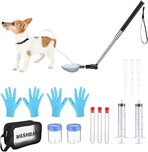 Kanayu 17 Pcs Dog Urine Collector Dog Urine Collection Pack, Include Telescopic Dog Urine Sample Catcher, Urine Sample Cups, Pipettes, Vials and Syringe for Pet Pregnancy Pee Test, Veterinary Supplies