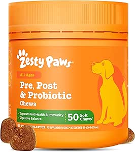 Zesty Paws Pre, Post & Probiotic Chews & Treats for Dogs, Pumpkin Flavour w/Epicor Postbiotics for Immune Support, Bacillus Subtilis & Inulin for Gut Health, All Breeds & Ages, 50 Pieces