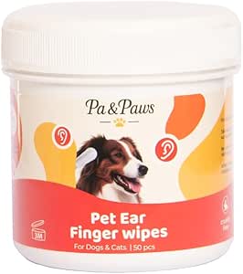 Pa & Paws Pet Ear Finger Wipes – Gentle Ear Cleaner for Dogs & Cats | Removes Wax, Odour & Dirt | Alcohol-Free Natural Formula (50pcs)