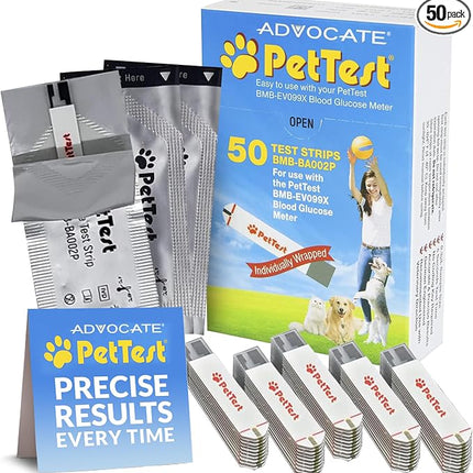 PetTest Blood Glucose Test Strips for Dogs & Cats, Individually Sealed, 50