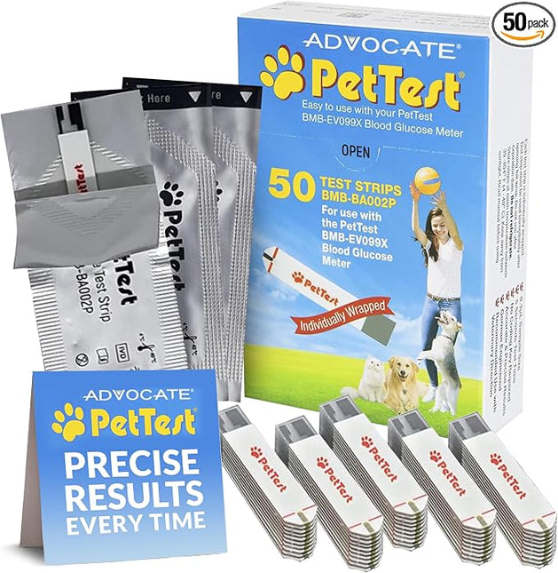 PetTest Blood Glucose Test Strips for Dogs & Cats, Individually Sealed, 50