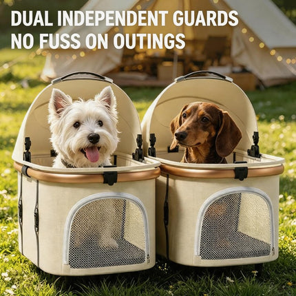Twin Pet Stroller for 2 Cats & Dogs – Foldable,Aluminum Alloy Frame, Adjustable Design, Portable Pet Pushchair for Small Dogs & Cats,Khaki