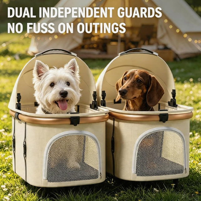 Twin Pet Stroller for 2 Cats & Dogs – Foldable,Aluminum Alloy Frame, Adjustable Design, Portable Pet Pushchair for Small Dogs & Cats,Khaki