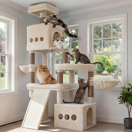 Heybly Cat Tree, 184 cm Anti-Tip Cat Tower for Large Cats, All-in-One,Beige