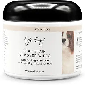 Eye Envy Tear Stain Wipes for Dogs. Textured to Gently Clean. Presoaked in Natural Formula. Recommended by AKC Breeders, Professional Groomers. Cleans Staining. USA Made. 60 Wipes