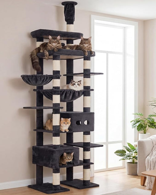 Heybly Floor to Ceiling Cat Tree, Large Cat Tower, 2 Cat Condos, Smoky Gray