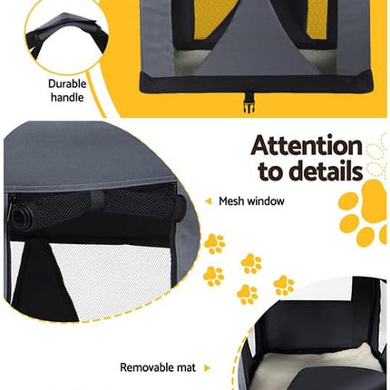 i.Pet Pet Carrier, 82 x 58 x 58cm 600D Oxford Extra Large Dog Crate Cat Carriers Foldable Bag Soft Sided Collapsible Travel Handbag Pets Products, Portable Removable Roof Cover Side Pocket Grey