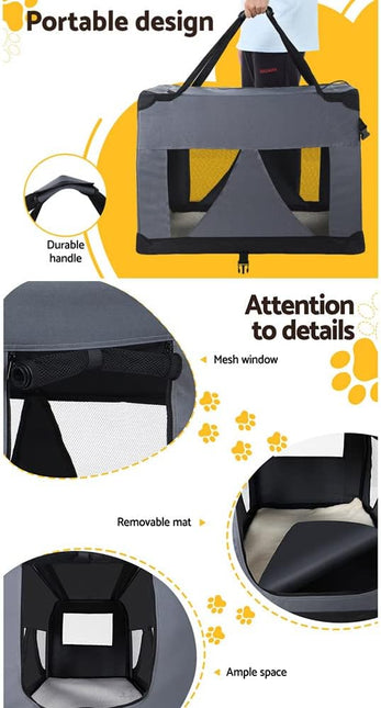 i.Pet Pet Carrier, 82 x 58 x 58cm 600D Oxford Extra Large Dog Crate Cat Carriers Foldable Bag Soft Sided Collapsible Travel Handbag Pets Products, Portable Removable Roof Cover Side Pocket Grey