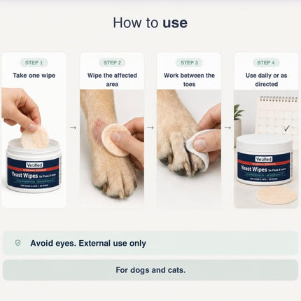 Yeast Wipes for Dogs & Cats (Veterinary Strength) Paws, Skin Folds & Odor – Chlorhexidine + Ketoconazole Antifungal Antibacterial Wipes