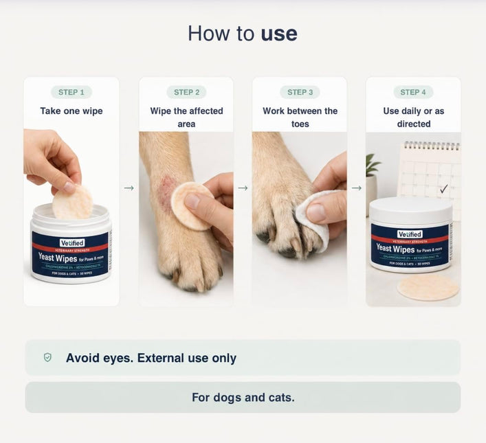 Yeast Wipes for Dogs & Cats (Veterinary Strength) Paws, Skin Folds & Odor – Chlorhexidine + Ketoconazole Antifungal Antibacterial Wipes