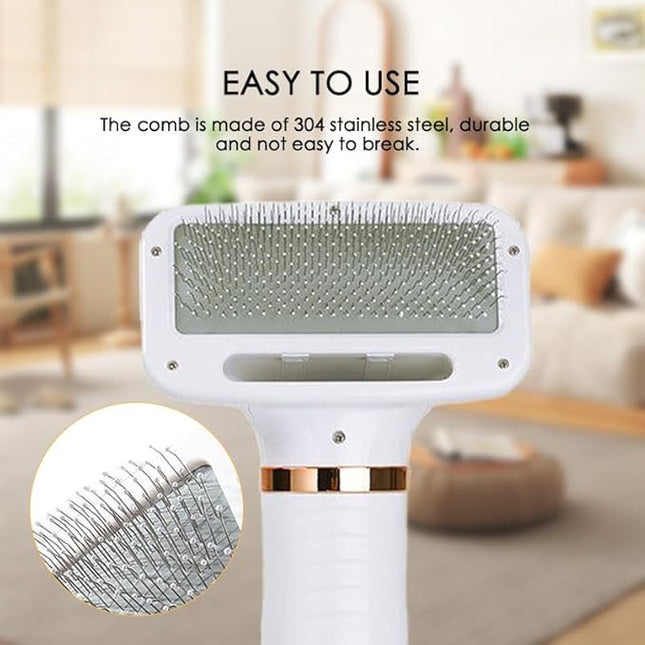 2 in 1 Pet Hair Dryer, Pet Grooming Blowing Dryer with Slicker Brush, 3 Heat Settings, One-Button Hair Removal, Portable Dog Blower, Professional Home Grooming Furry Drying for Cat Dog