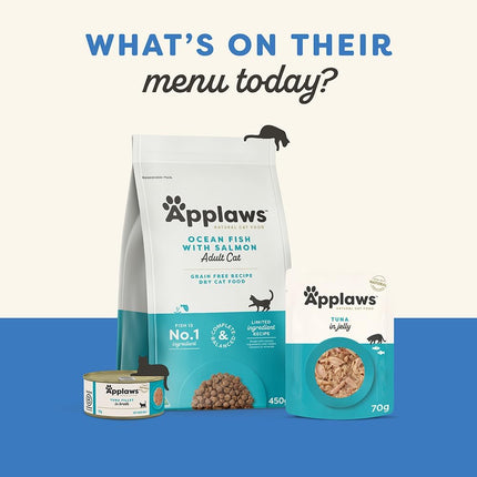 Applaws 100% Natural Wet Cat Food Tuna Fillet with Crab in Broth, Limited Ingredients Pet Food 60g Pot (Pack of 10)