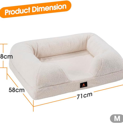 Dog Beds for Medium Dogs, Memory Foam Pet Bed, Orthopedic Dog Beds with Removable Washable Cover, Non-Slip Bottom and Egg-Crate Foam Big Medium Dog Couch Bed, White