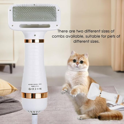 2 in 1 Pet Hair Dryer, Pet Grooming Blowing Dryer with Slicker Brush, 3 Heat Settings, One-Button Hair Removal, Portable Dog Blower, Professional Home Grooming Furry Drying for Cat Dog