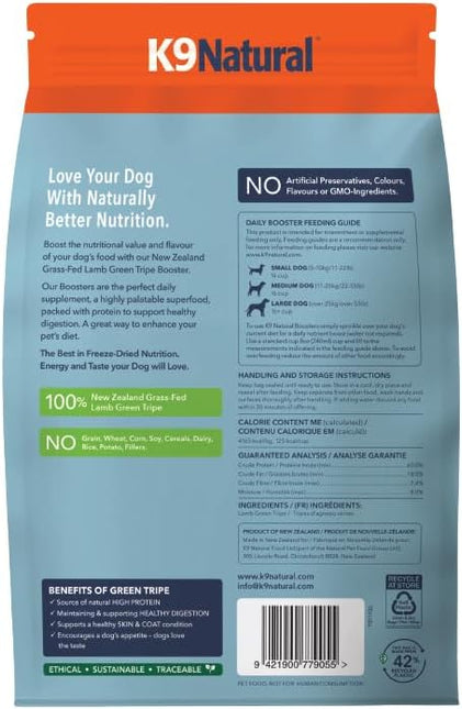 K9 Naturals Freeze Dried Dog Food Topper with Verified Ingredients, Organ Meat Blend for Digestive Support, Human-Grade Freeze Dried Puppy Food & Dog Topping, Lamb Green Tripe, 200g