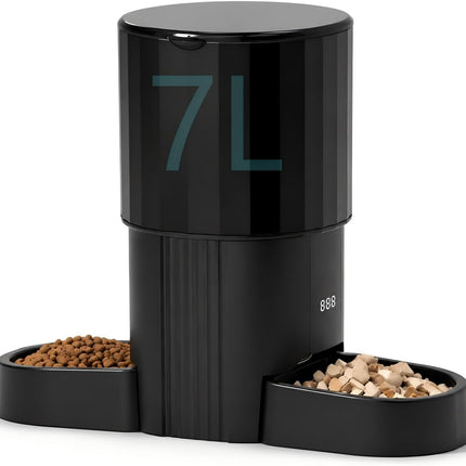 Automatic Cat Feeders for Two Cats, 7L Double Automatic Cat Food Dispenser with 2 Stainless Bowls, 5G WiFi