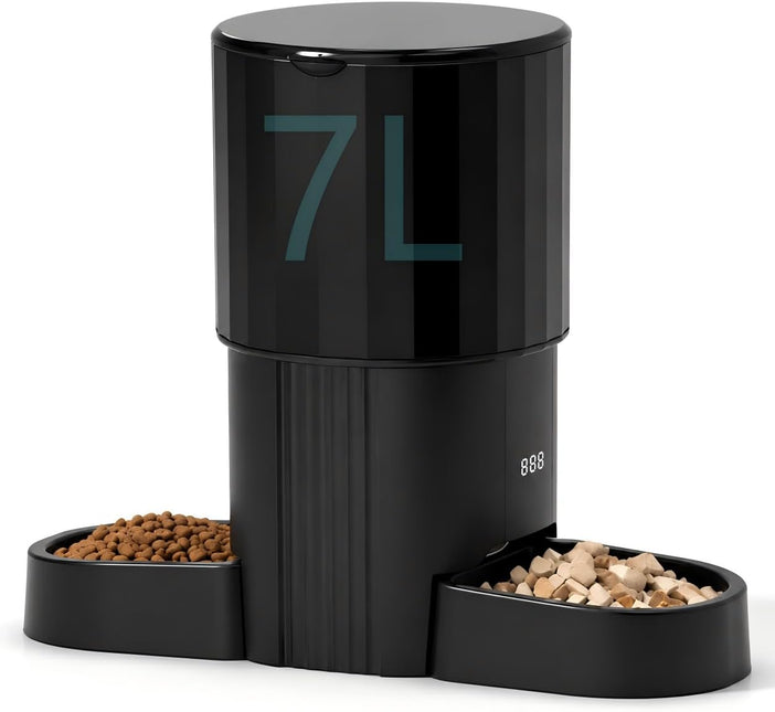 Automatic Cat Feeders for Two Cats, 7L Double Automatic Cat Food Dispenser with 2 Stainless Bowls, 5G WiFi
