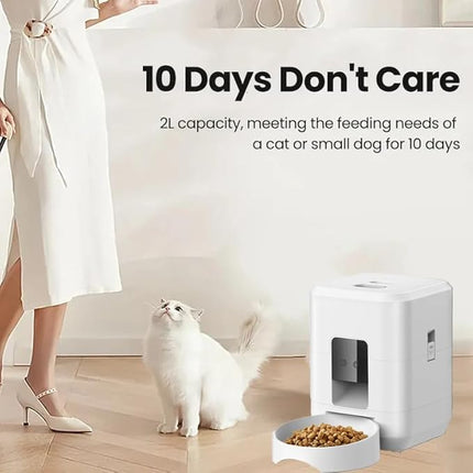UanTii 2L Smart Pet Feeder Tuya WiFi Automatic Cat Dog Food Dispenser 2L with Food Bowl App Remote Feeding Intelligent Dry Food Dispenser (White)