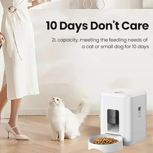 UanTii 2L Smart Pet Feeder Tuya WiFi Automatic Cat Dog Food Dispenser 2L with Food Bowl App Remote Feeding Intelligent Dry Food Dispenser (White)