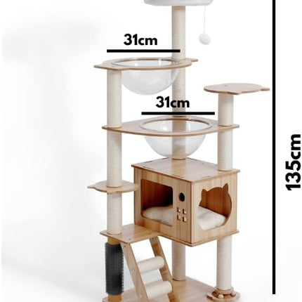 Cat Tree, Cat Tower with Scratching Post, Multi-Level Climbing Tower, Pet Condo House Furniture (135cm)