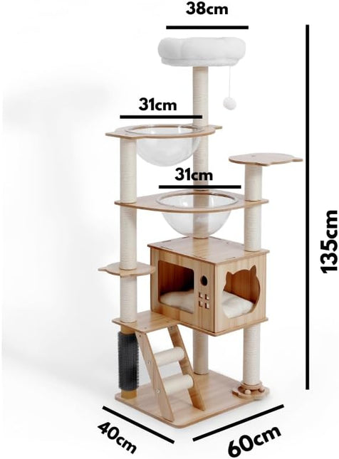 Cat Tree, Cat Tower with Scratching Post, Multi-Level Climbing Tower, Pet Condo House Furniture (135cm)
