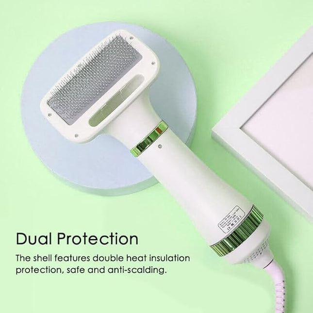 2 in 1 Pet Hair Dryer, Pet Grooming Blowing Dryer with Slicker Brush, 3 Heat Settings, One-Button Hair Removal, Portable Dog Blower, Professional Home Grooming Furry Drying for Cat Dog