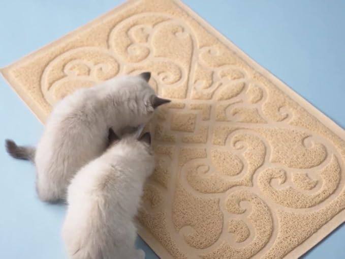 PetLike Cat Litter Mat Kitty Litter Mats for Tray Boxes, Kitty Litter Trapping Mat House Floors Clean (Beige)