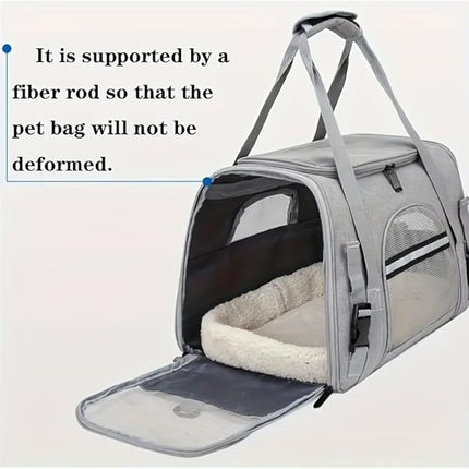 Soft-Sided Cat/Dog/Pet Carrier, Collapsible Pets Travel Carriers for Big Cats/Small Dogs with Shoulder Strap & Removable Mat, Mesh Puppy Carry Bag, Up to 16 Lbs, TSA Airline Approved(Gray)