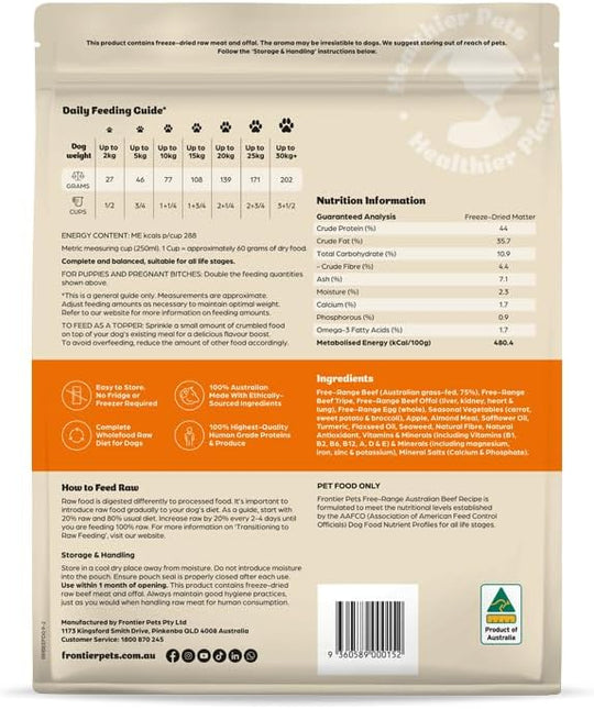 Freeze-Dried Raw Dog Food – Beef – 900g – All Natural, Gluten Free