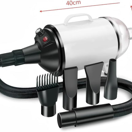 Pet Hair Dryer & Vacuum for Dogs and Cats 2-in-1, Dryer for Dogs Pet Grooming, 2200W High-Speed Blower with Adjustable Temperature, Low Noise, 4 Nozzles & De-Shedding Brush