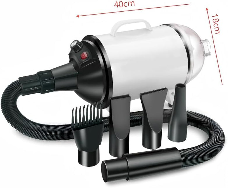 Pet Hair Dryer & Vacuum for Dogs and Cats 2-in-1, Dryer for Dogs Pet Grooming, 2200W High-Speed Blower with Adjustable Temperature, Low Noise, 4 Nozzles & De-Shedding Brush