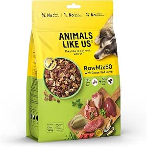 RawMix50 Dog Food Grass-Fed Lamb 340g — 50% Freeze-Dried Raw, High Protein, Non-GMO, No Wheat or Corn