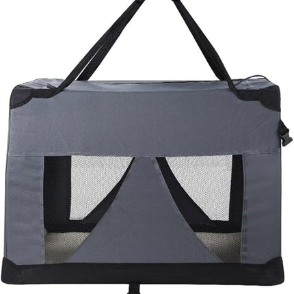 i.Pet Pet Carrier, 82 x 58 x 58cm 600D Oxford Extra Large Dog Crate Cat Carriers Foldable Bag Soft Sided Collapsible Travel Handbag Pets Products, Portable Removable Roof Cover Side Pocket Grey