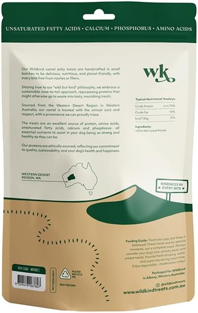 Wildkind Air Dried Camel Jerky 100g – 100% Natural Australian Dog Treats