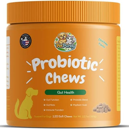PetPurely Probiotic Chews for Dogs & Cats Gut Health 120 Soft Chews