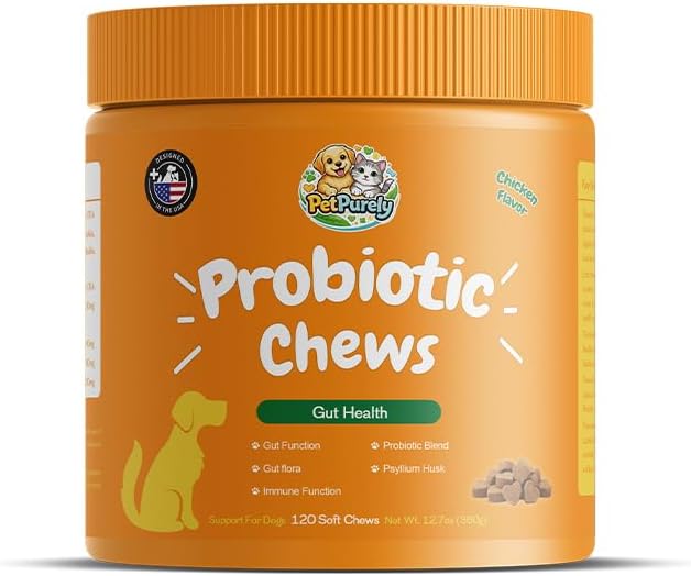 PetPurely Probiotic Chews for Dogs & Cats Gut Health 120 Soft Chews