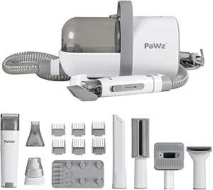 PaWz Pet Grooming Kit 3 Vacuum Levels, 7 IN 1 Electric Cordless Dog Cat Grooming Set with Paw Hair Trimmer,Cleaning Brush for Shedding,Wireless Dryer Remover Clipper,1.5L Cup, Low Nosie Pet Supplies