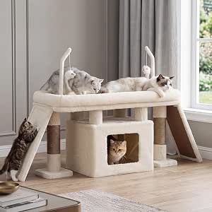 Heybly Cat Tree Extra-Long & Stable 2 Adjustable Scratch Boards,Beige