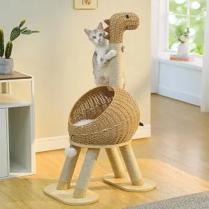 PAWZ Road Dinosaur Cat Tree 46” Cat Scratching Posts with Large Rattan Bed